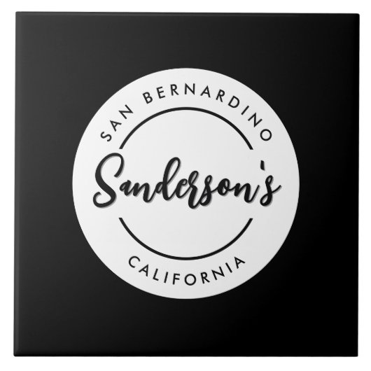 Black White City Plaats Locatie Naam Circle Tegeltje (Voorkant)