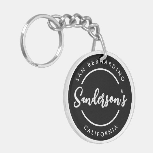 Black White City Town Place Location Name Circle Sleutelhanger (Voorkant Links)