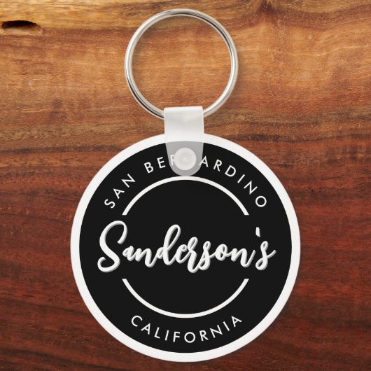 Black White City Town Place Location Name Circle  Sleutelhanger (Achterkant)