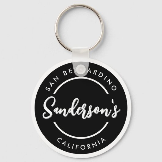 Black White City Town Place Location Name Circle  Sleutelhanger (Achterkant)