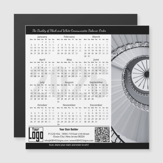 Black White Classic Appeal Magnetic 2026 Calendar (Voorkant / Achterkant)