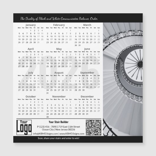 Black White Classic Appeal Magnetic 2026 Calendar (Voorkant)