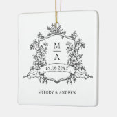Black & White Classic Floral Crest Wedding Photo Keramisch Ornament (Links)