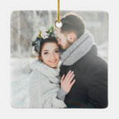 Black & White Classic Floral Crest Wedding Photo Keramisch Ornament (Achterkant)