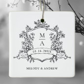 Black & White Classic Floral Crest Wedding Photo Keramisch Ornament