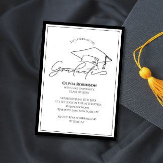 Black White Classic Graduation cap typography Kaart