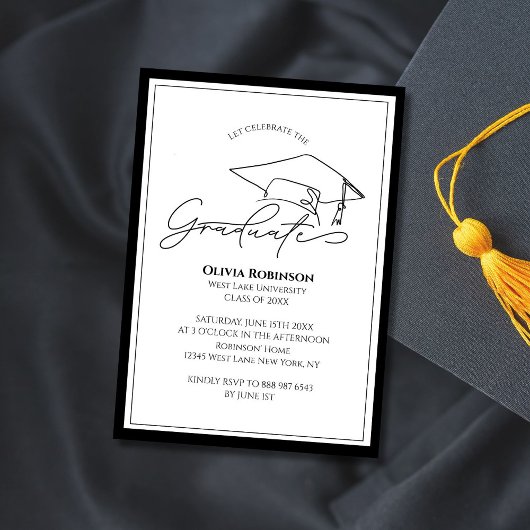 Black White Classic Graduation cap typography Kaart