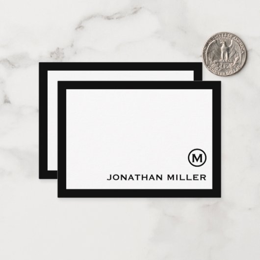 Black White Classic Monogram Notitiekaartje (Voorkant / Achterkant in situ)