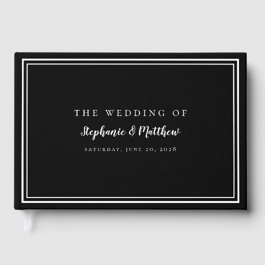 Black White Classic Simple Moderne Wedding Elegant Gastenboek (Voorkant)
