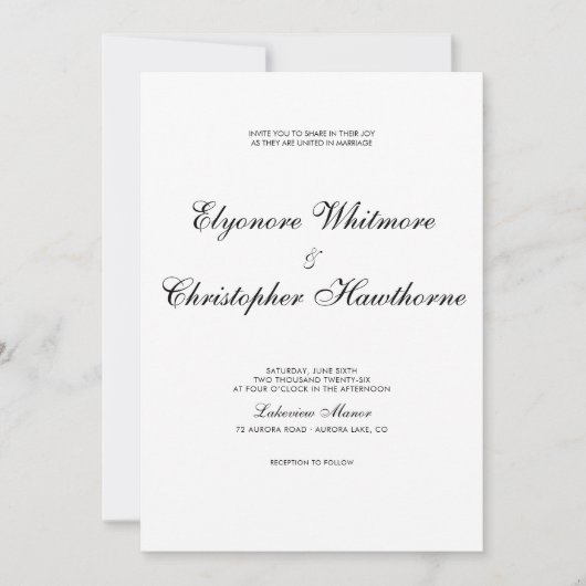 Black White Classic Timeless Calligraphy Wedding Kaart (Voorkant)