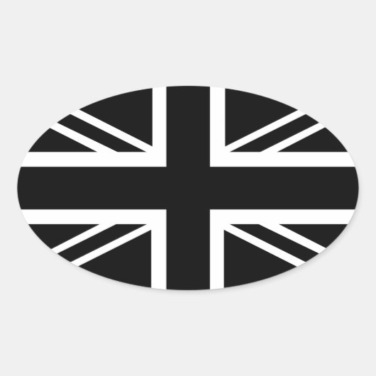 BLack & White Classic Union Jack British (UK) vlag Ovale Sticker (Voorkant)