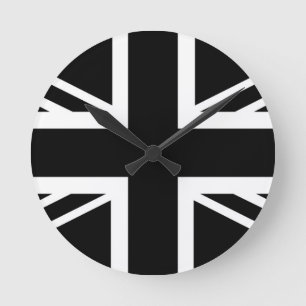 BLack & White Classic Union Jack British (UK) vlag Ronde Klok
