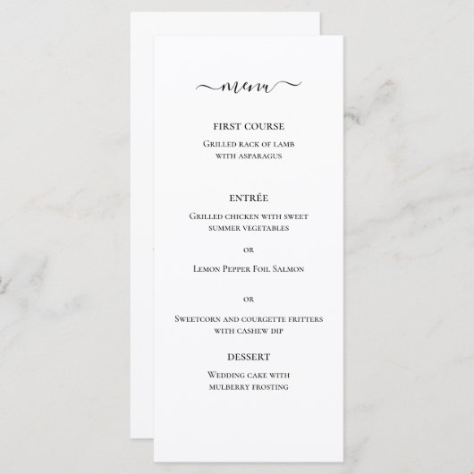 Black White Classis Elegant Monogram Weddenschap M Menu (Voorkant / Achterkant)