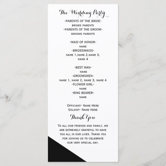 Black & White Classy Driehoek Trouwprogramma Programmakaart (Achterkant)
