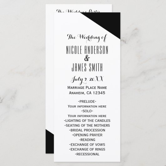 Black & White Classy Driehoek Trouwprogramma Programmakaart (Voorkant / Achterkant)