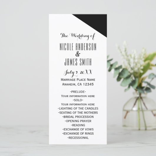 Black & White Classy Driehoek Trouwprogramma Programmakaart (Staand voorkant)