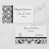 Black White Classy Elegant Damask Floral Visitekaartje (Voorkant / Achterkant)