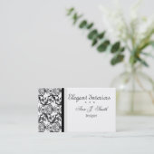 Black White Classy Elegant Damask Floral Visitekaartje (Staand voorkant)