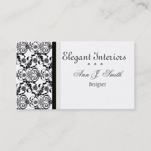 Black White Classy Elegant Damask Floral Visitekaartje (Voorkant)