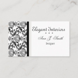 Black White Classy Elegant Damask Floral Visitekaartje