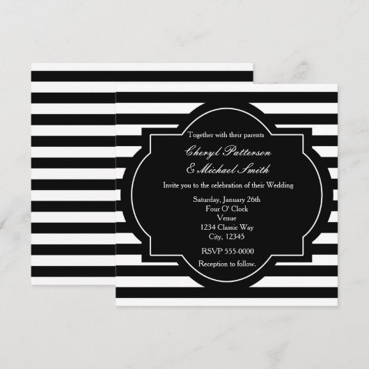 Black & White Classy Gestreepte Party Uitnodiging (Voorkant / Achterkant)