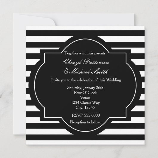 Black & White Classy Gestreepte Party Uitnodiging (Voorkant)