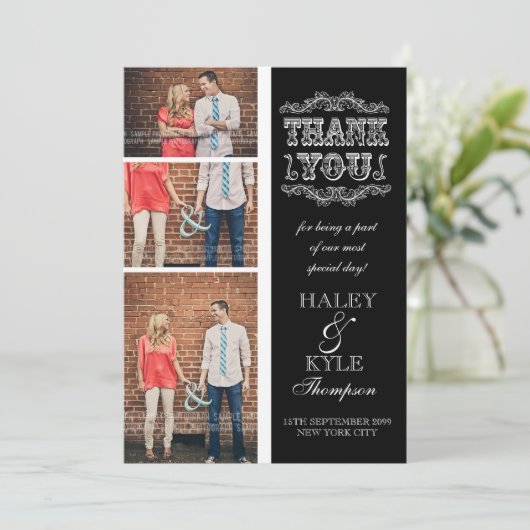 Black & White Classy Weddenschap Bedankkaart (Staand voorkant)