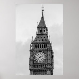 Black White Close Big Ben Clock Tower London Poster