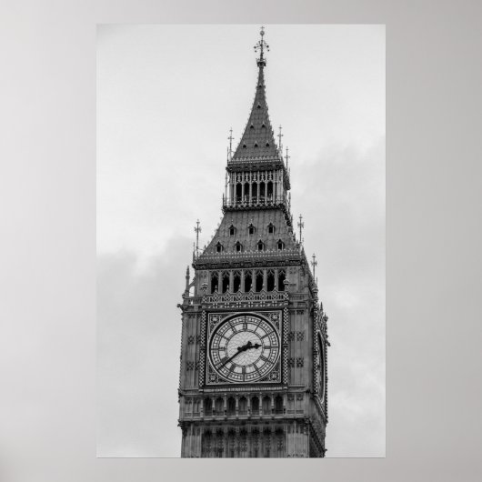 Black White Close Big Ben Clock Tower London Poster (Voorkant)