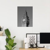 Black White Close Big Ben Clock Tower London Poster (Thuiskantoor)