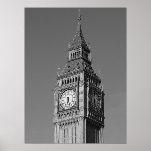 Black White Close Big Ben Clock Tower London Poster (Voorkant)