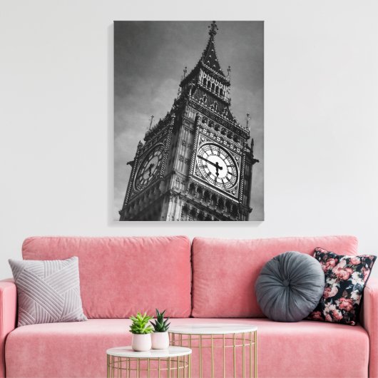 Black & White Close-up Big Ben London Reizen Canvas Afdruk (Insitu (Woonkamer))
