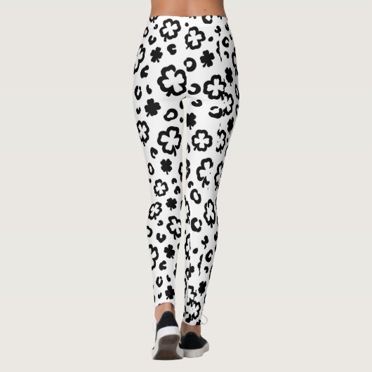 Black White Clover Leopard Pattern St. Paddy's Day Leggings (Achterkant)