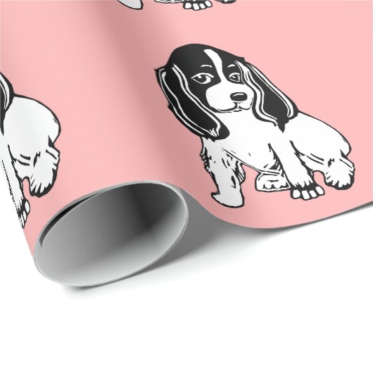 Black White Cocker Spaniels Roze ompakt papier (Rol Hoek)