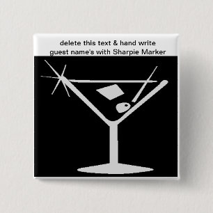 Black White Cocktail Vrijgezellenfeest Name Pins Vierkante Button 5,1 Cm