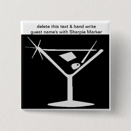 Black White Cocktail Vrijgezellenfeest Name Pins Vierkante Button 5,1 Cm (Voorkant)