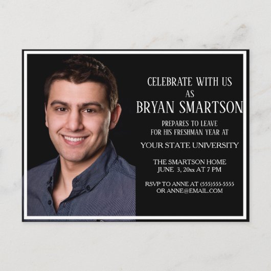 Black White College Trunk Party fotouitnodiging Uitnodiging Briefkaart (Voorkant)