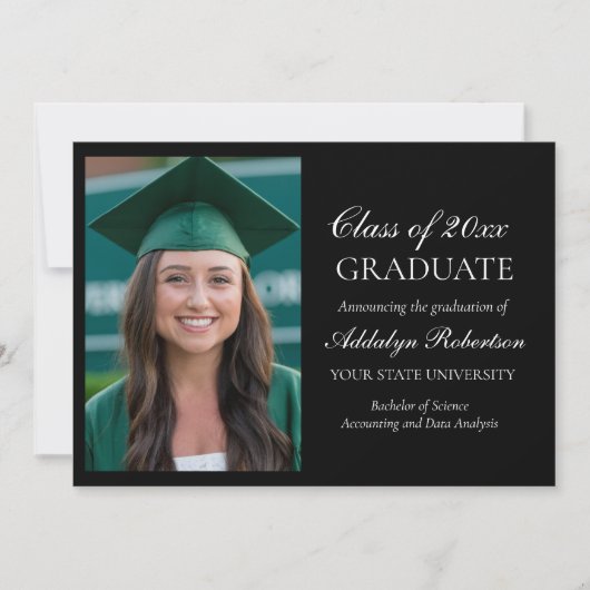 Black White College University Foto Afstuderen Aankondiging (Voorkant)