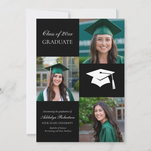 Black White College University Foto Afstuderen Aankondiging (Voorkant)