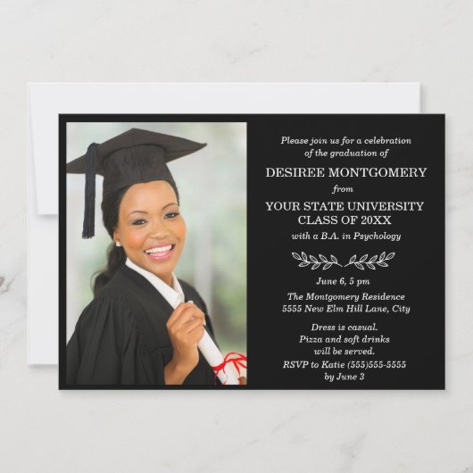 Black White College University Foto Afstuderen Kaart (Voorkant)
