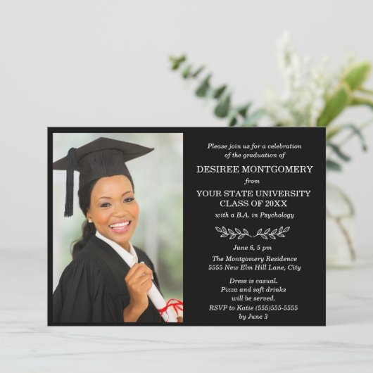 Black White College University Foto Afstuderen Kaart (Staand voorkant)