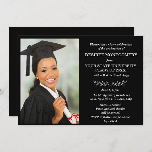 Black White College University Foto Afstuderen Kaart (Voorkant / Achterkant)