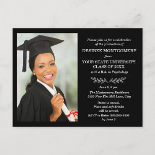 Black White College University Foto Afstuderen Uitnodiging Briefkaart