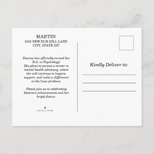 Black White College University Foto Afstuderen Uitnodiging Briefkaart (Achterkant)