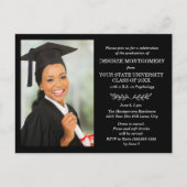 Black White College University Foto Afstuderen Uitnodiging Briefkaart (Voorkant)