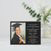 Black White College University Foto Afstuderen Uitnodiging Briefkaart (Staand voorkant)