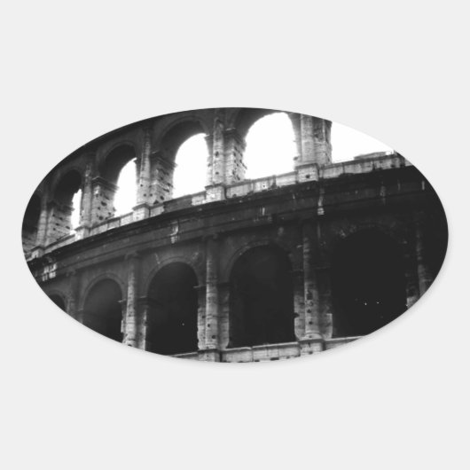 Black White Colosseum Roman Empire Ovale Sticker (Voorkant)