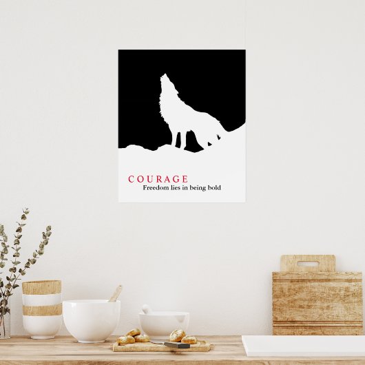 Black White Courage Quote Wolf Poster (Keuken)