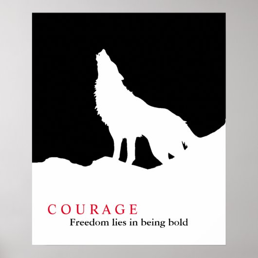 Black White Courage Quote Wolf Poster (Voorkant)