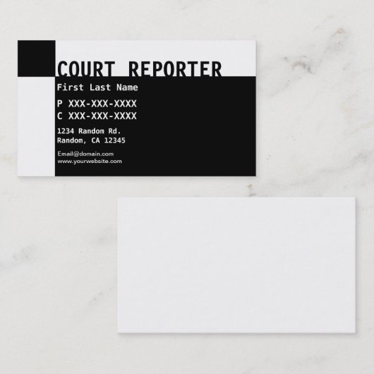 Black white Court Reporter visitekaartjes (Voorkant / Achterkant)